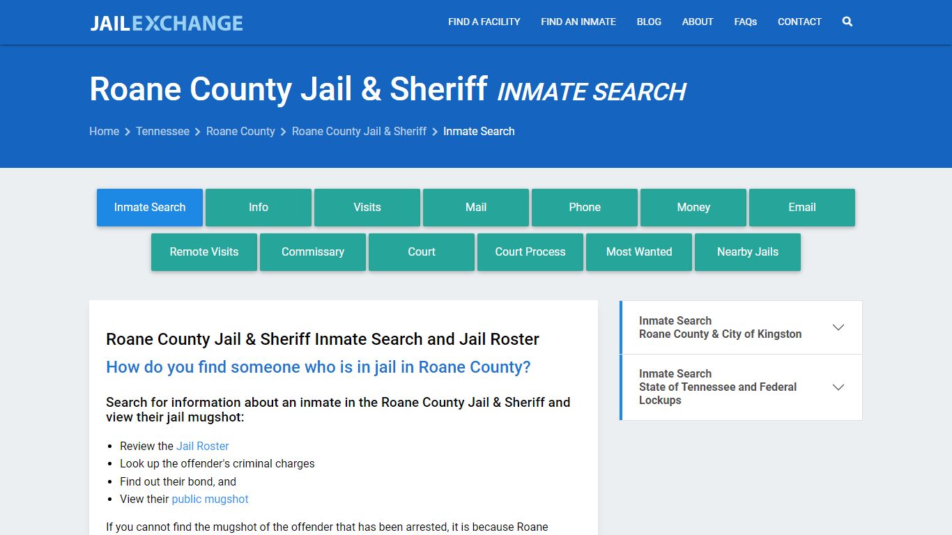 Roane County Jail & Sheriff Inmate Search - Jail Exchange